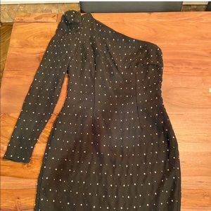 REVOLVE Robert Rodriguez Studded Black Mini Dress One Shoulder Tight Puff Sleeve
